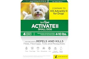 TevraPet Activate II Flea and Tick Prevention for Dogs | 4 Count | Small Dogs 4-10 lbs | Topical Drops | 4 Months Flea Treatment