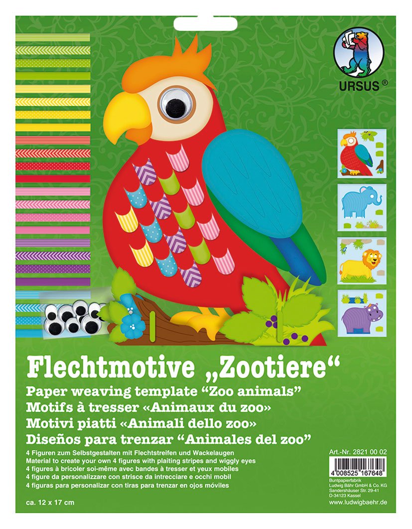 Ursus 28210002F Plaiting Motifs Zooanimals with Braiding Strips and Wiggly Eyes Colourful