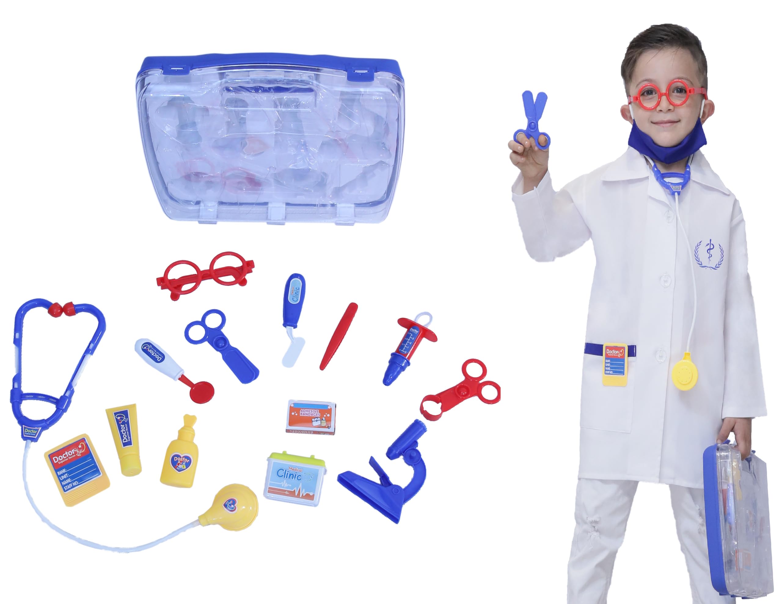 15-Piece Blue Doctor Toy Set for Kids, Pretend Play Medical Kit with Stethoscope, Syringe, Microscope, Thermometer, Carrying Case, Educational Role Play Toys (blue)