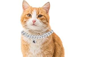 Halukakah Cat Collar - Carat - Iced Out Diamond Cuban Link Gold Chain for Cats & Kittens - Platinum Plated 8" Collar Size - with Bell - for Decoration Only - Get Your Cat Catwalk Ready