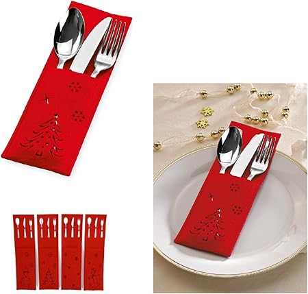 Segnaposto Natalizi Feltro.Takestop Portaposate Porta Posate In Feltro Natalizie Rosso Set 6 Pezzi 15x9cm Segnaposto Babbo Natale Renna Pupazzo Di Neve Fiocco Di Neve Decoro Addobbo Decorazioni Fantasia Casuale Sagomate Amazon It Casa E Cucina
