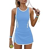 Nirovien Womens Tennis Dress with Built in Shorts Summer Athletic Dresses Color Block Workout Romper