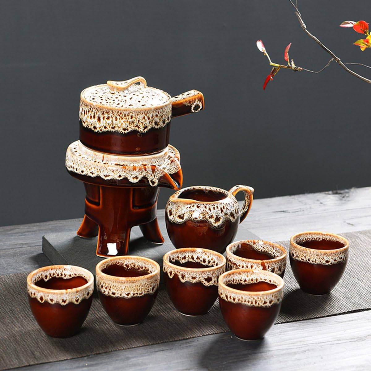 China Tea Set Gifts with Beautiful Package, Best Gifts for Friends/Parents - Includes 6 Teacups, Semi-automatic Teapot Tea Infuser and Fair Cup - Portable and Easy to Use (White)