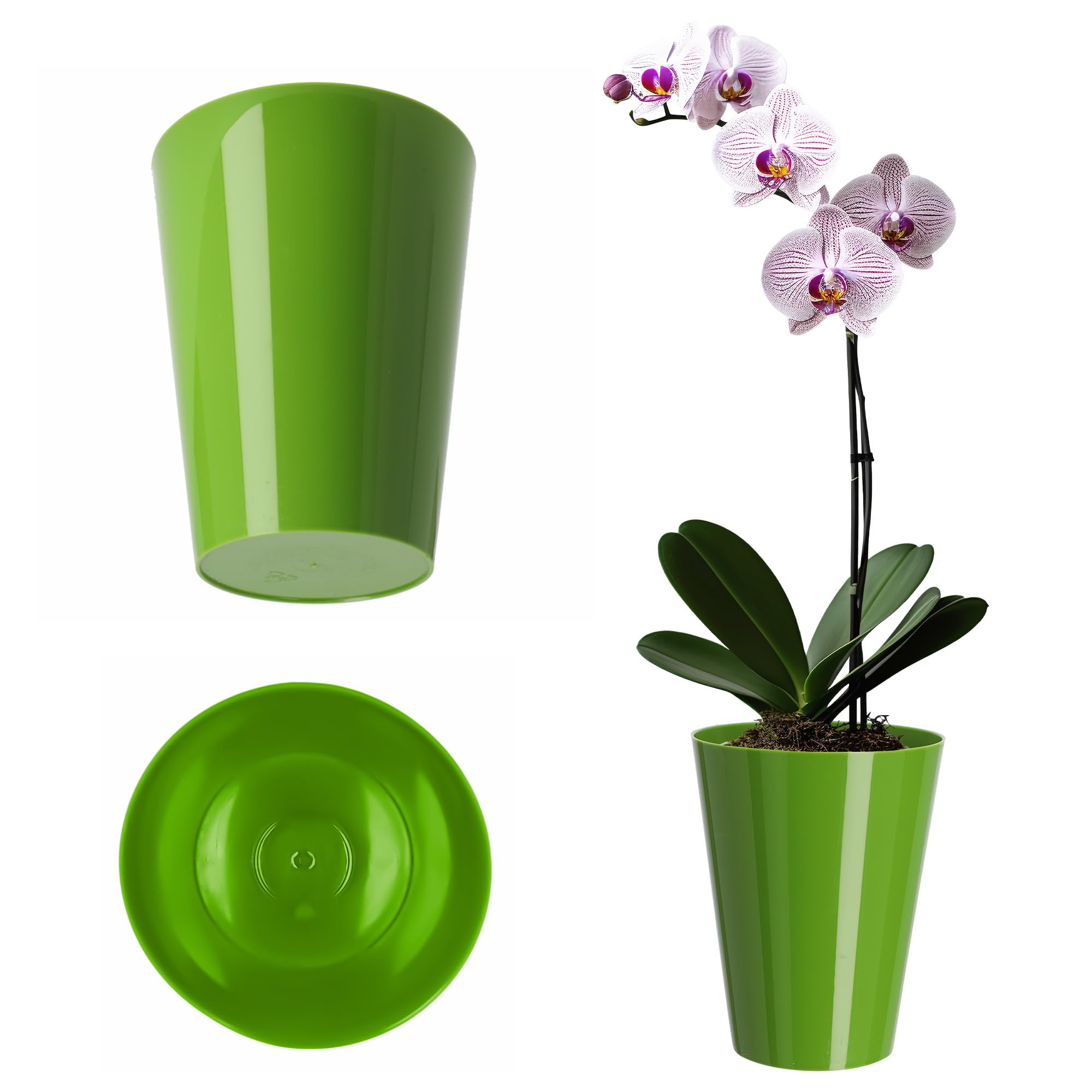 KADAX Orchid Pot, Plastic Flowerpot in Several Colours, Lightweight Plant Pot in Multiple Sizes, Elegant Pot for Living Room, Office and Bedroom (⌀13 cm, Round, Green)