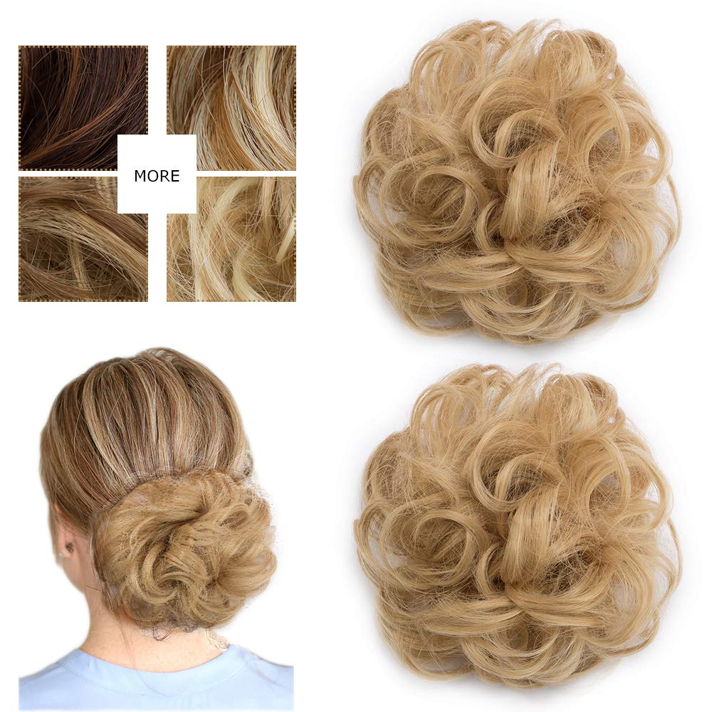 2 Packs Hair Bun Extensions Messy Hair Scrunchies Hairpieces Hair Donut Updo Ponytail Hair Accessory for Women [Dark Brown/Light Brown]