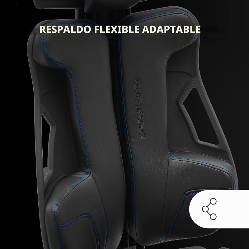 Mars Gaming MGC-ELITE, Cadeira Gamer Ergonómica, Encosto Flexível Adaptativo, Apoios de Braços Ajustáveis 2D, Assento Reclinável, Acabamento em Pele PU, Cadeira de Escritório com Jantes XL, Pistão a Gás Classe 4, Azul