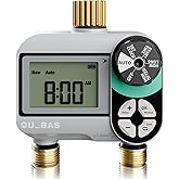 QUOBAS 2 Zone Sprinkler Timer with Brass Inlet & Outlet, Programmable Water Timer for Garden Hose with Rain Delay/Manual Watering/Automatic Irrigation Controller System for Yard, Lawn