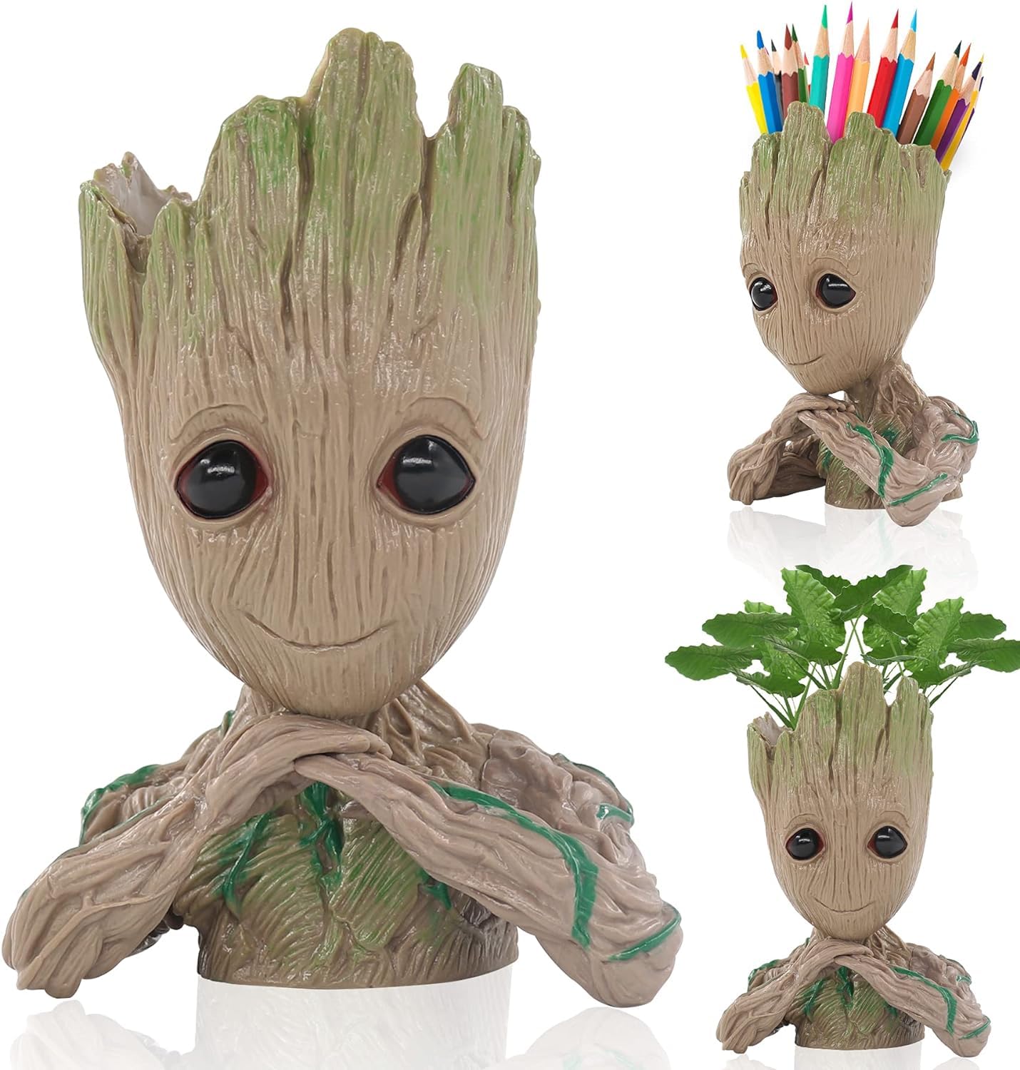 Newthinking Groot Plant Pot, Cartoon Baby Groot Plant Pot with Drainage Hole, Indoor Creative Groot Flower Pot Pen Holder for Desktop Decoration (GLT-B)