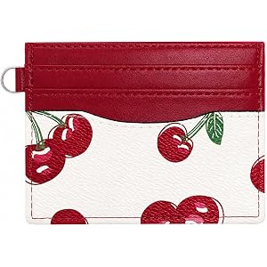 Sunwel Fashion Cute Fruit Prints Slim Credit Card Case for Women Girls | Credit Card Slots, Back ID Window, Keyring