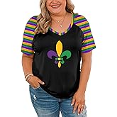AOBUTE Plus Size Women's Mardi Gras Shirts Carnival V Neck Tops 1X-4X
