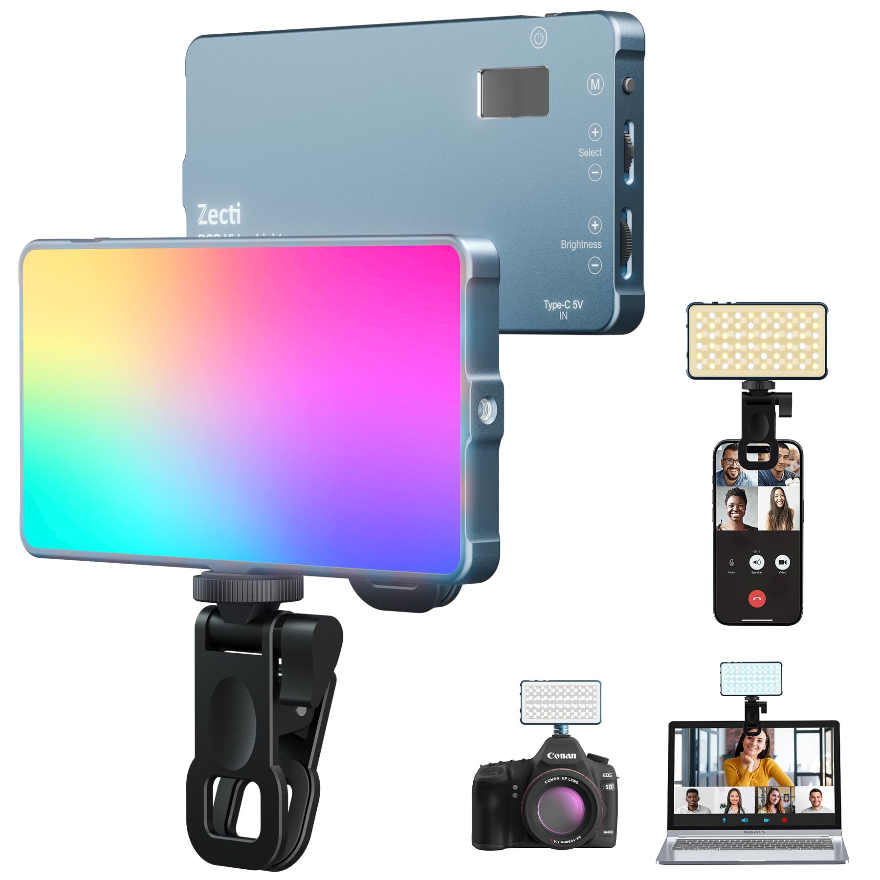 Selfie Camera Phone Light with Metal Hotshoe & Clip, 135 LED CRI 96+ 2500K-9900K 4000mAh RGB Video Light for iPhone, Cameras, Selfie, Video Conference, TikTok Live Streaming, Gifts for Men & Women