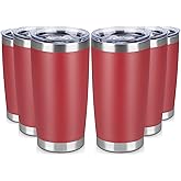 VQRRCKI 20 oz Tumbler Stainless Steel Tumblers Bulk with Lid Double Wall Insulated Coffee Tumbler Cups for Hot & Cold Drinks Powder Coated Travel Coffee Tumbler Mug Metal (Red, 6 pack)