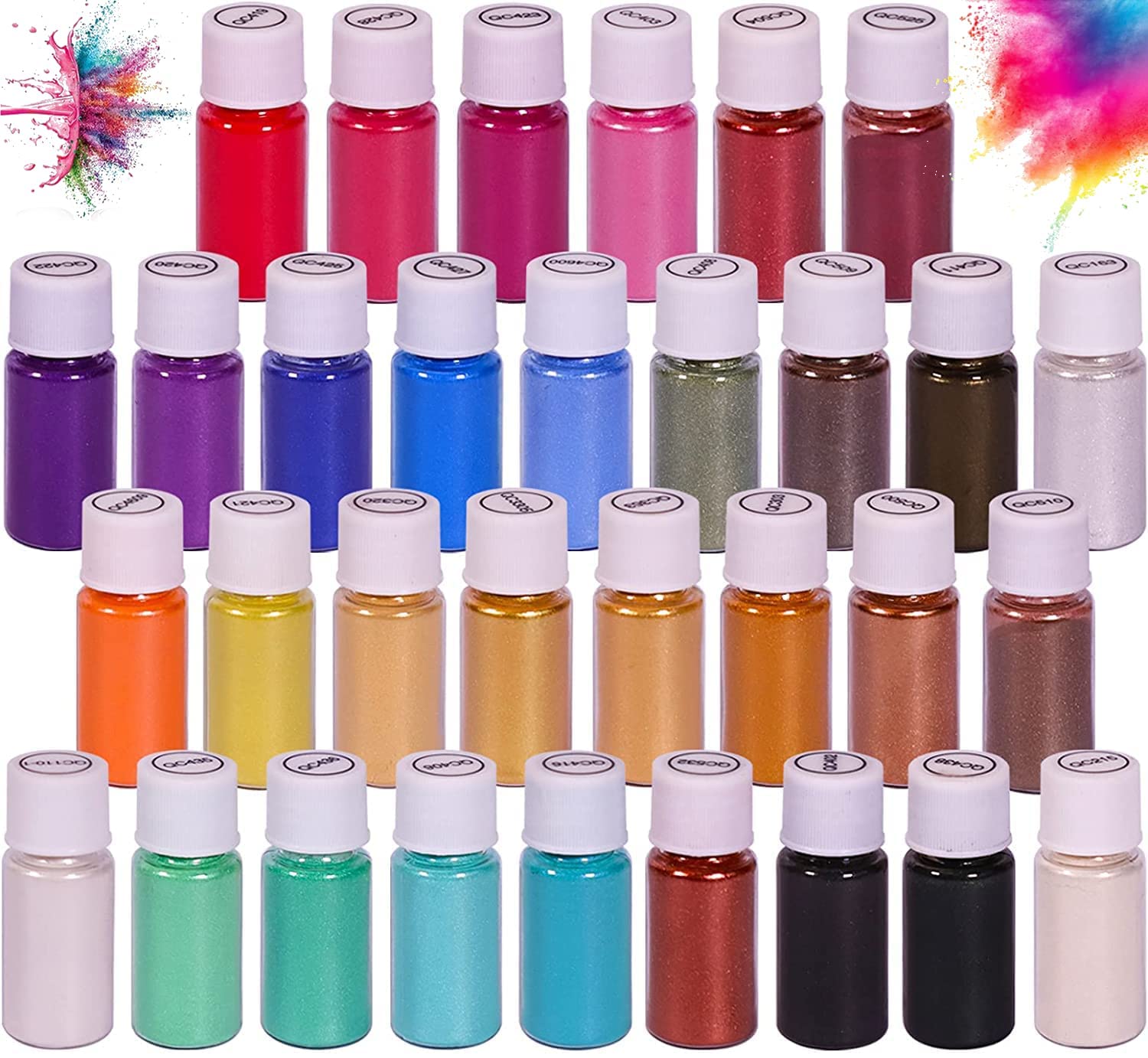 32 Colors Mica Powder, Mica Pigments Shimmery Powder in Jars, Epoxy Resin for Bath Bomb, Lip Gloss, Soap Making Supplies Powder Pigments for Slime, Acrylic Paints Set(5g/0.18oz Each Color)