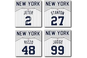 AARONIE Yankee Gifts for Men, Non Yankee Coasters Set, 4 Pack Ceramic New York NY Baseball Coasters for Drinks, for Yankee Man Cave Home Decor
