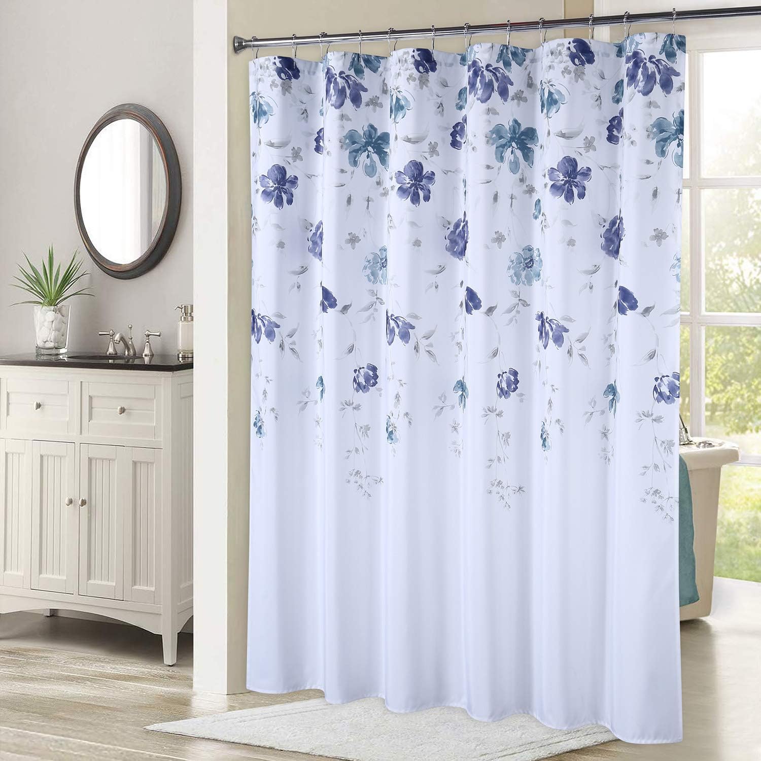 Haperlare Navy Blue Stall Fabric Shower Curtain, Watercolor