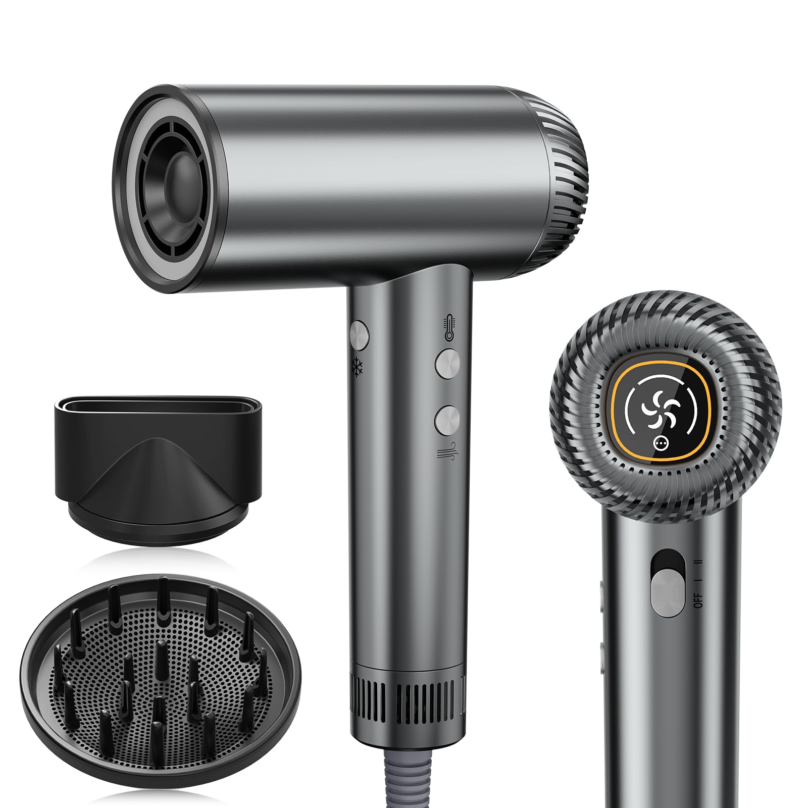 Photo 1 of 2026 Hair Dryer, 200,000 RPM Professional High Speed Blow Dryer with Diffuser for Women, 1200M Negative Ionic Hair Dryer with Brushless Motor, Low Noise Hair Blow Dryer for Home Travel Salon,Gray