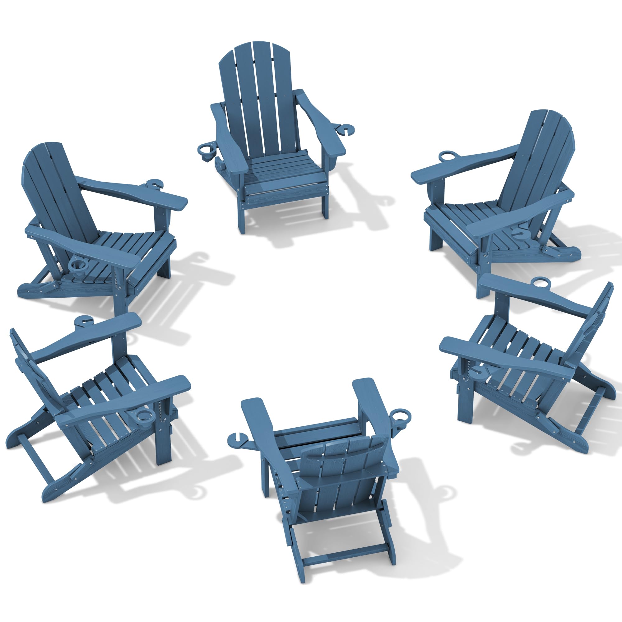SERWALL Folding Adirondack Chair, HDPE Adirondack Chairs Set of 6, Plastic Outdoor Chairs- Looks Exactly Like Real Wood- Navy Image