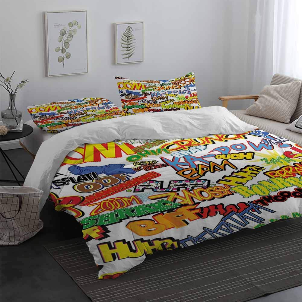 Superhero Microfiber Duvet Cover Retro Comic Book Expressions Humor Icons Cartoon Scream Crash Pow Vintage Design Twin Size Sheet Set Multicolor Twin