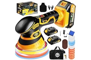 Niusken Cordless Car Buffer Polisher kit [2x 2000mAh 21V Batteries & 18 PCS Attachments] 6-Speed Orbital Design, LED Display, Lightweight Detailing Tool for Waxing, Polishing & Scratch Removal