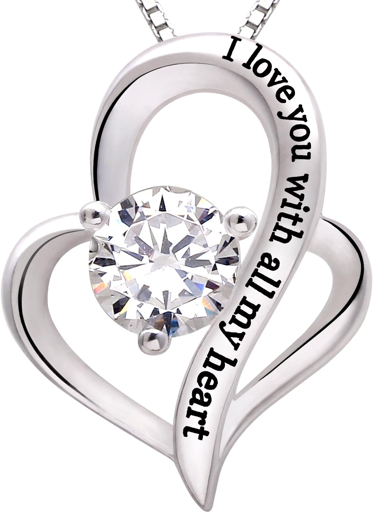ALOVJewelry Sterling Silver "I love you with all my heart" Love Heart Necklace
