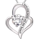 ALOV Jewelry Sterling Silver "I love you with all my heart" Love Heart Cubic Zirconia Necklace