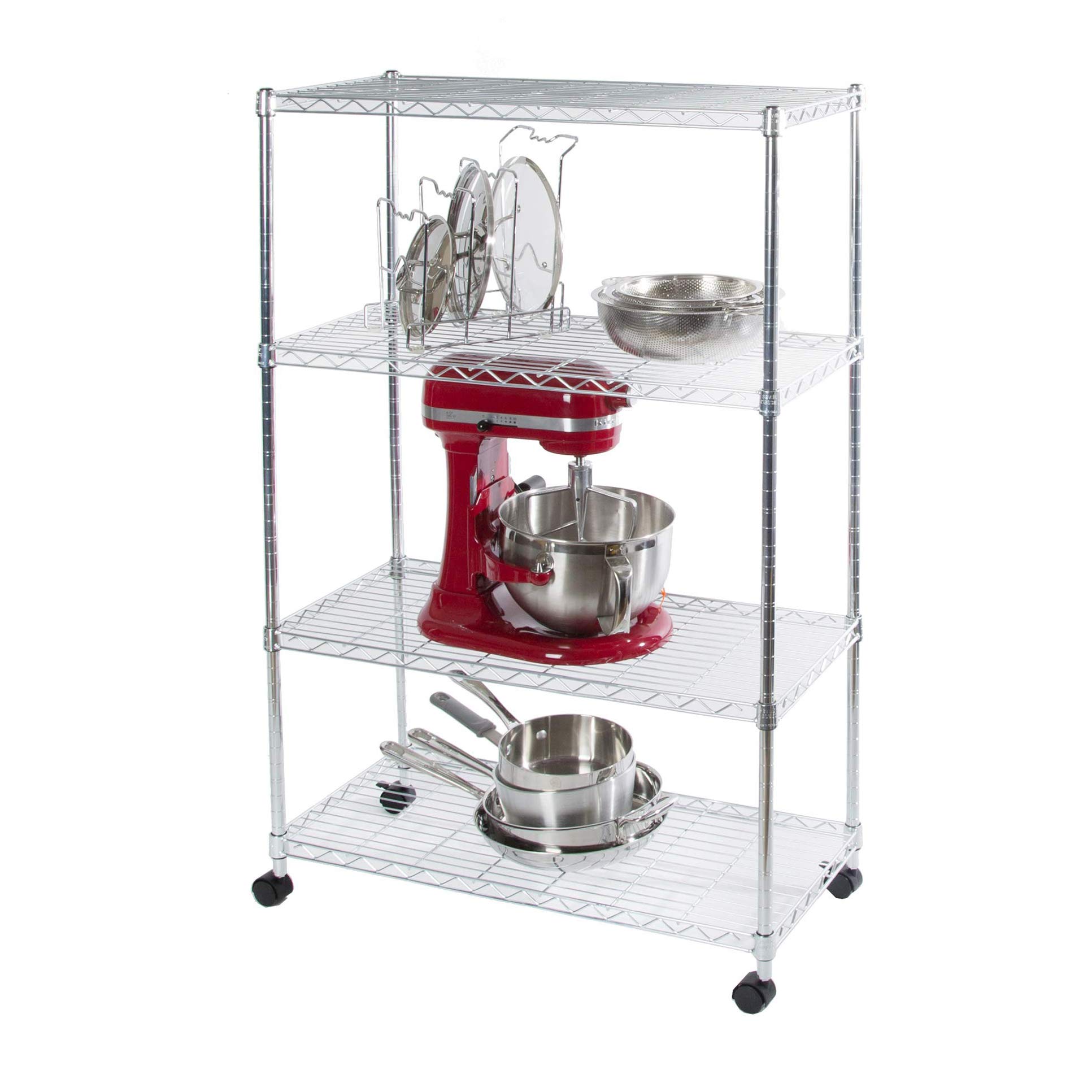 Seville Classics 4Tier Steel Wire Shelving with Wheels, 30" W x 14" D