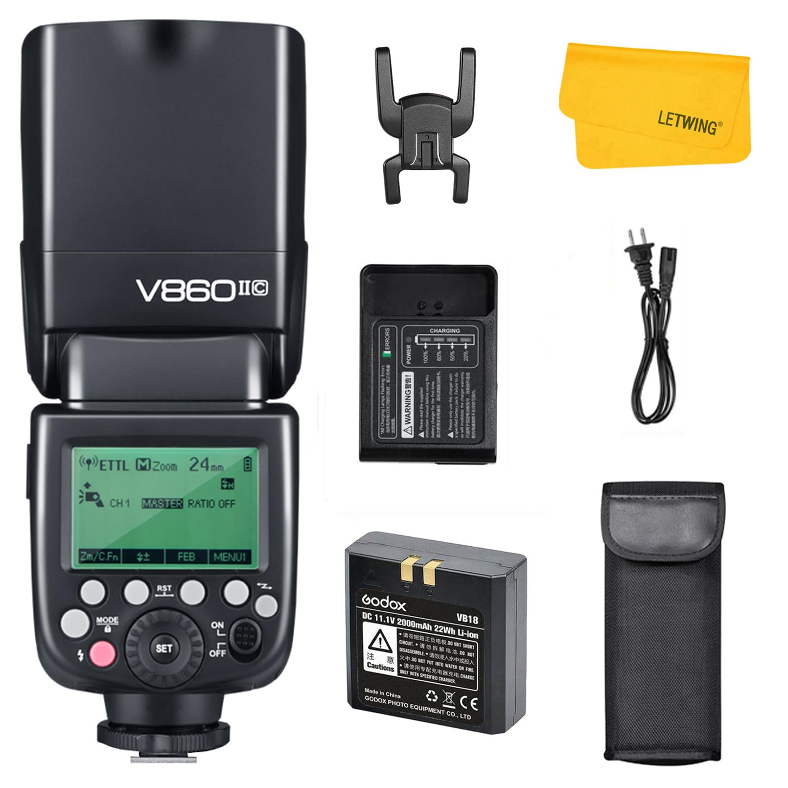 Godox V860II-C V860IIC Camera Flash Speedlite for Canon, 2.4G TTL Flash Speedlight GN60 1/8000s HSS, Rechargable Li-ion Battery, 650 Full Power Flashes, External Flash Compatible for Canon EOS Cameras