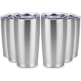 VQRRCKI 20 oz Tumbler Stainless Steel Tumblers Bulk with Lid Double Wall Insulated Coffee Tumbler Cups for Hot & Cold Drinks Powder Coated Travel Coffee Tumbler Mug Metal (Stainless Steel, 6 pack)