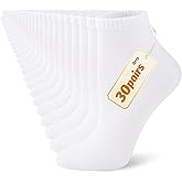 LITERRA 30 Pairs Women's Ankle Socks - Breathable Athletic Casual Socks, Size 5-10/10-13 Bulk Pack