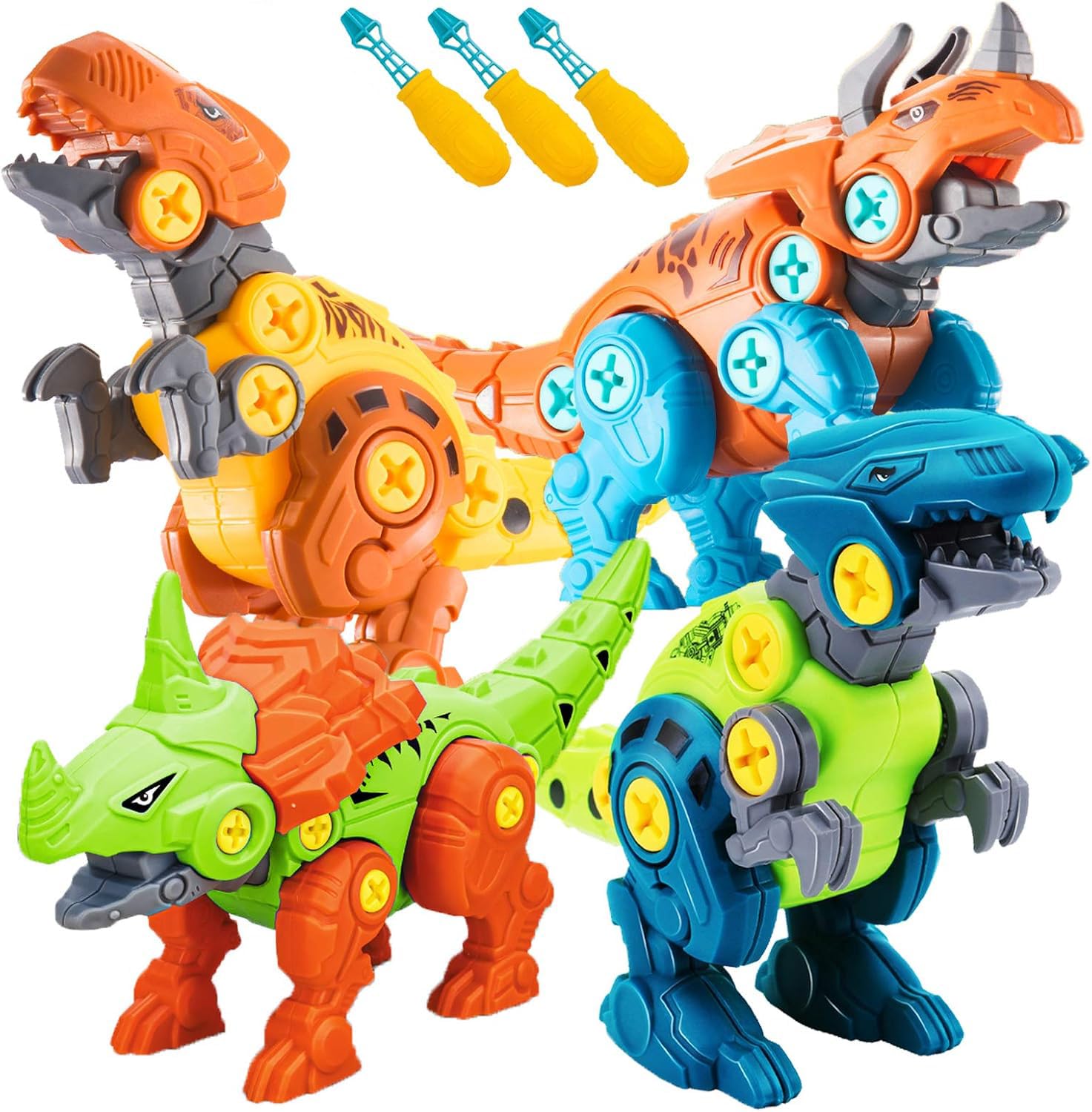 STAY GENT Take Apart Dinosaur Toys for Kids, 4 Packs Construction Toys Dinosaur Building with Screwdrivers, Dino Educational STEM Learning Gift for Boys Girls Aged 3 4 5 6 7 — image 1