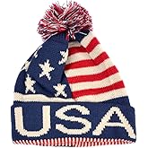 Selini New York USA Winter Hat - Knit, Cuffed Beanie with Pom Pom, USA Flag Design, Warm Fun for Cold Days