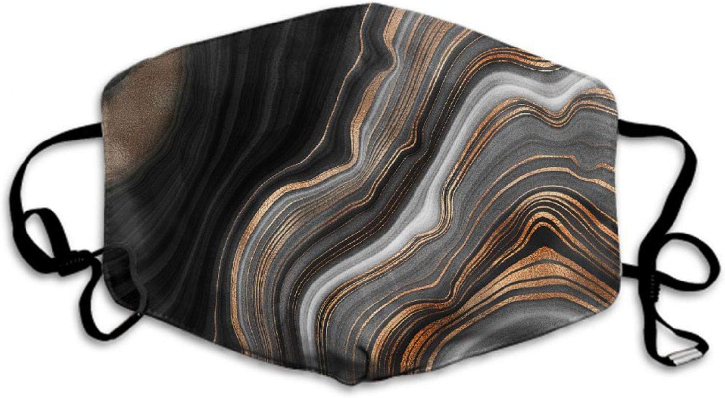 RUHUI Mouth Mask Elegant Black Marble with Gold and Copper Veins Dust Mouth Mask Adjustable Earloop Polyester Mask
