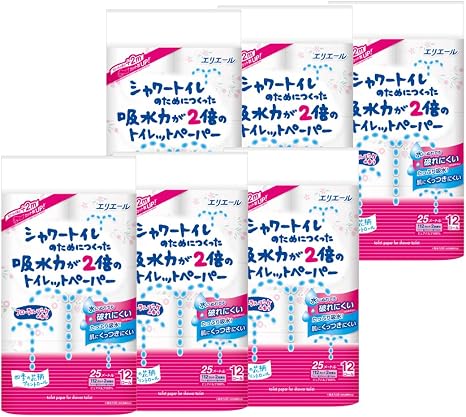 Amazon エリエール シャワートイレのためにつくった吸水力が2倍のトイレットペーパー 25m 112シート 72ロール 12ロール 6パック ダブル パルプ100 フラワーブーケの香り ケース販売 エリエール トイレットペーパー
