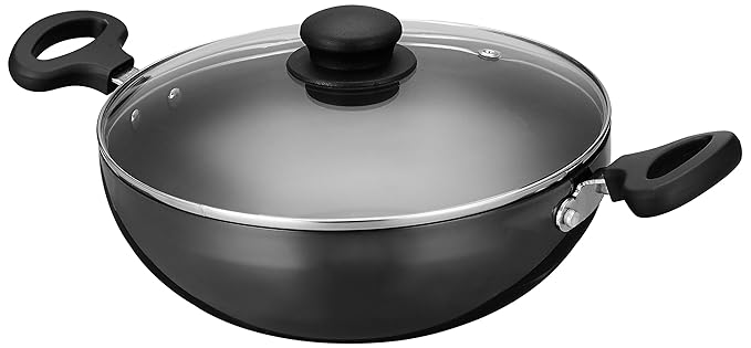 Amazon Brand - Solimo Hard Anodized Kadai, with Glass Lid, 24 cm, (Induction and Gas