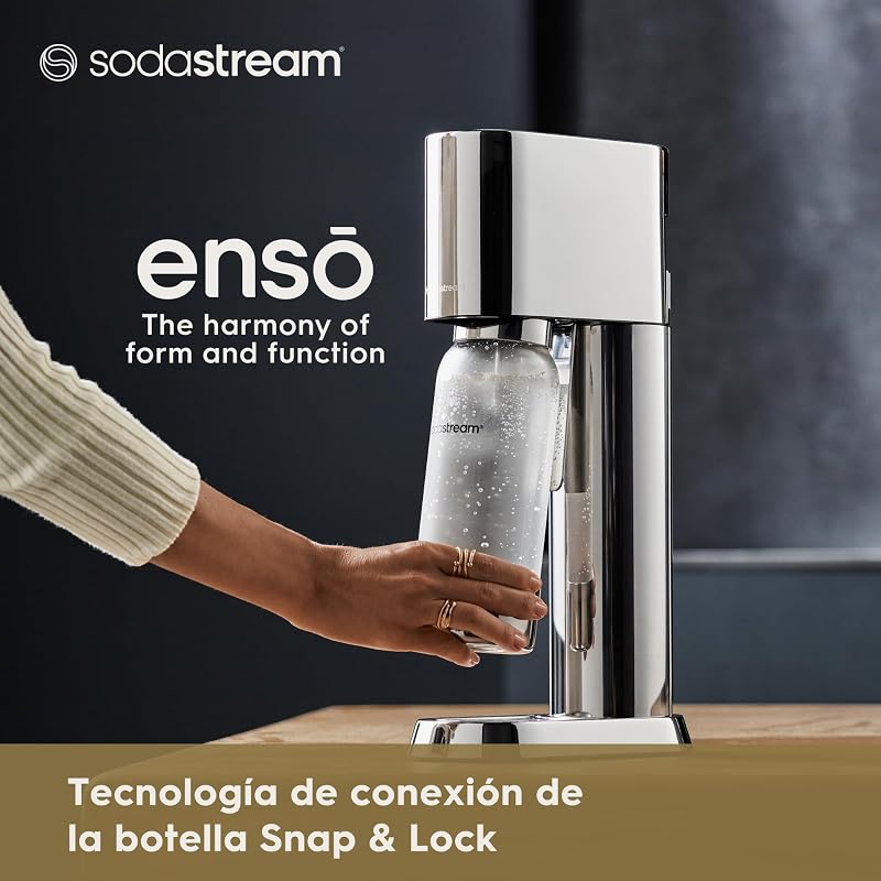 Enso - máquina premium de gaseificação de água em aço inoxidável, inclui garrafa de 1 litro para gaseificação e segura para máquina de lavar loiça.