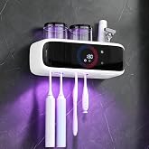 Toothbrush Holders for Bathrooms, UV Tooth Brush Holder Sanitizer &amp; Drying | Wall Mounted, UV Clean &amp; Fan Drying Electric Toothbrush Organizer, 4000mAh Battery, Washable Rack, 2 Cups &amp;Toothpaste Holder