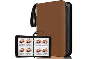 TUUZEL Sport Card Binder 4 Pocket,Premium Zipper Trading Card Holder with Card Sleeves,Collectible Card Folder Fits 400 Cards and 50 Removable Trading Card Sleeves(brown, 400Pockets)