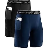 Niksa 1/2 Pack Mens Compression Shorts with Pocket, Performance Spandex Athletic Sports Workout Running Underwear Shorts