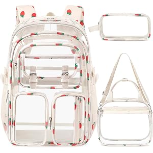 Clear Backpack for Girls - 3Pcs Heavy Duty Transparent Backpack for Stadium Events with Lunch Bag - Corduroy Trim Clear Bookb