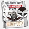 6x8 Heavy Duty Tarp, 10 Mil Thick, Waterproof, High Durability, Tear & Fade Resistant, UV Treated, Grommets Every 18 Inches (6' x '8' Feet)