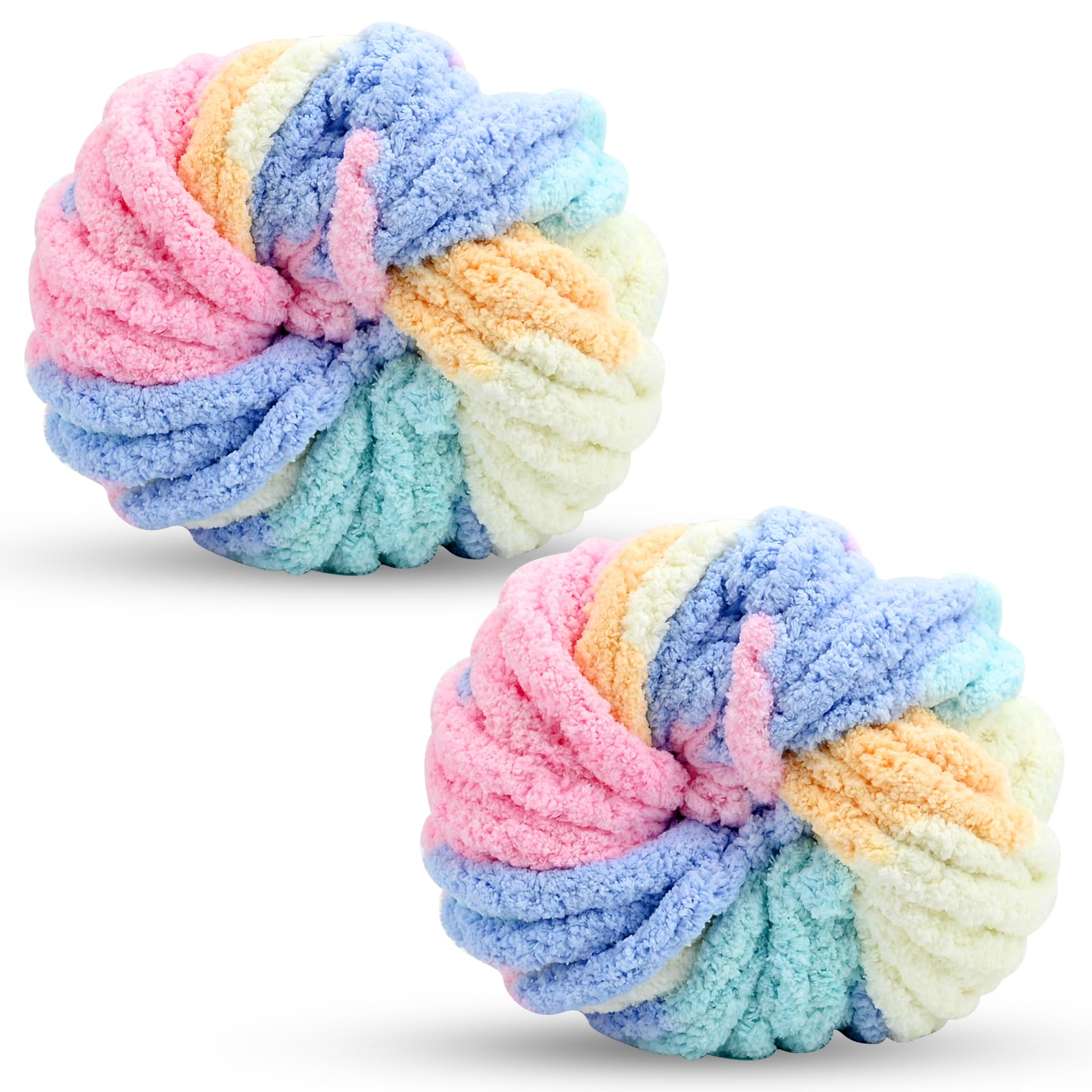 Chunky Wool Yarn 250g × 2, Multi-Colored Knitting Yarn for Crochet, 2cm Soft Knitting Wool for Making Handmade Bags Hats Blankets Pillow Cushion Cat Bed — image 1