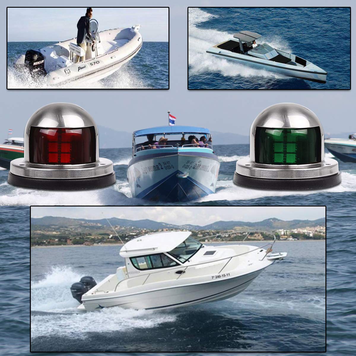 FICBOX One Pair LED Navigation Light Marine Boat Yacht Light 12V Deck Mount Signal Lights for Boat Yacht Pontoons