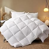 WhatsBedding Feather Comforter, Filled with Feather and Down Fiber, White Full Size All Season Luxurious Hotel Bed Comforter,100% Cotton Cover Medium Warmth Duvet Insert with Corner Tabs,82x86 Inch