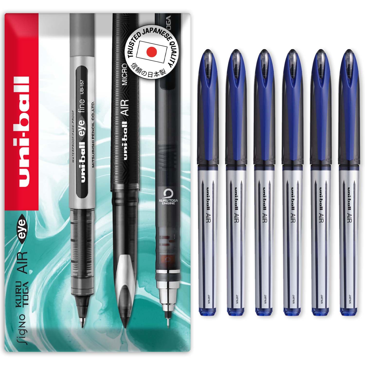 uni-ball AIR - 0.7mm Medium Rollerball - UBA-188-L - In Envelope Gift Packaging (Pack of 6, Blue)