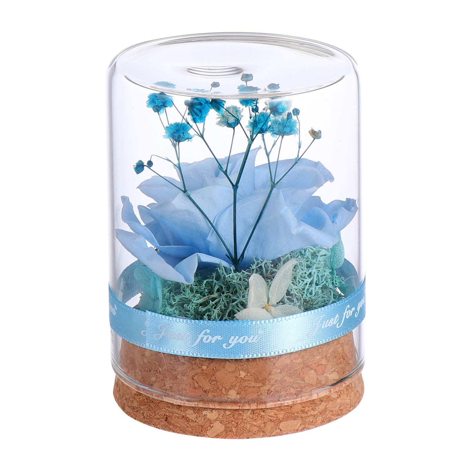 Preserved Flower In Glass Dome Everlasting Forever Handmade Flower Artificial Flower Bonquets Valentines Day Gifts Blue
