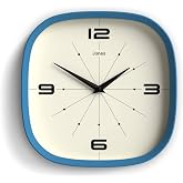 JONES CLOCKS&reg; Pulsar wall Clock | Retro Rounded Square Clock | 10" | Blue | Cool designer look for kitchen, living room or office