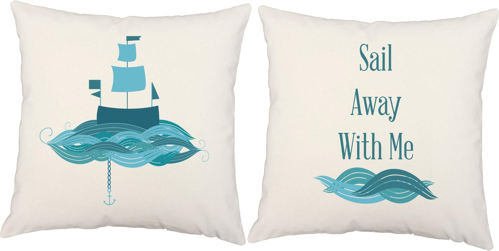 RoomCraft Set of 2 Sail Away with Me Throw Pillow Covers 20x20 Inch Square White Outdoor Shams