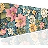 Colorful Flowers Desk Pad Mouse Pad,Large Floral Mouse Mat with Stitched Edges,Non-Slip Rubber Base Mousepad for Office PC Keyboard Laptop and Home Work Desk Mat(27.5X11.8 in)