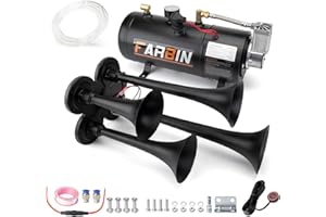 FARBIN 178DB 4 Trumpet Horns Train Horn Kit for Truck Super Loud Air horns with 150 PSI 12V Air Compressor Air Tank Can for Jeep SUV Train Metal Black(0.8 gal 12v black air horn kit)