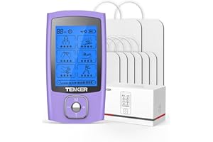 TENKER TENS Unit Muscle Stimulator, 24 Modes TENS EMS Machine for Pain Relief Therapy/Pain Management, Rechargeable Electronic Pulse Massager with 2"x2" and 2"x4" TENS Unit Electrode Pads